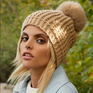 Kyi Kyi Almond Fox Fur Knit Beanie